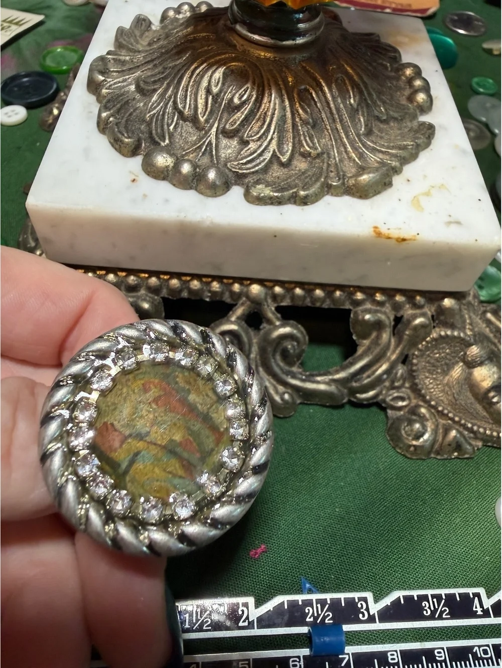 Vintage Round ring with Rhinestones and Abstract Center